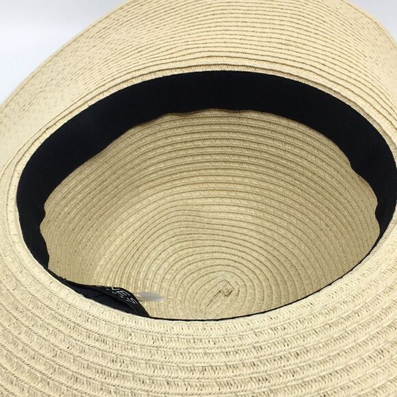 Jones New York floppy straw sun hat with blue and white twilly ribbon OSFA - Picture 12 of 14